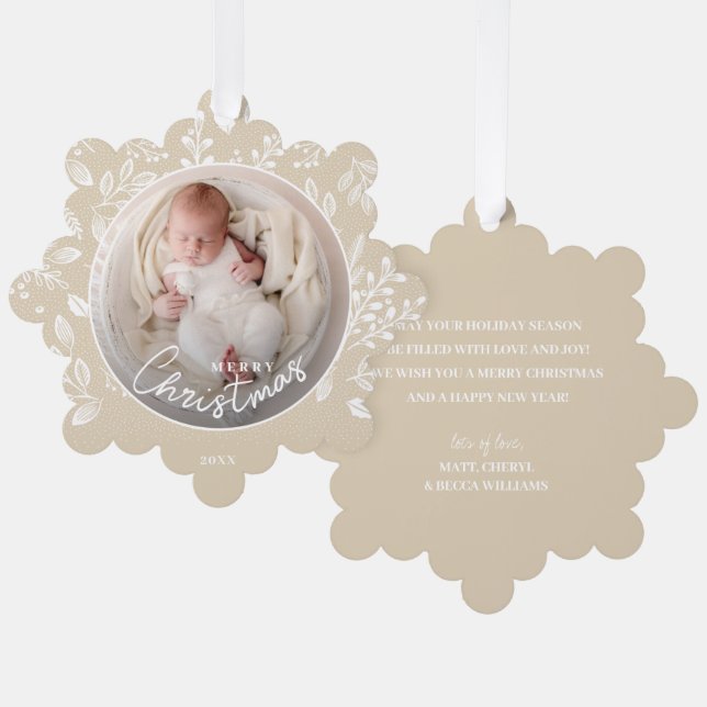 Baby's First Christmas Photo on Ivory Paper Ornament Card (Front/Back)