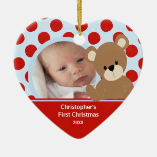Babys First Christmas Photo Ornament Boy Bear