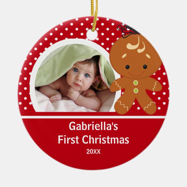 Babys First Christmas Photo Ornament Gingerbread (Front)
