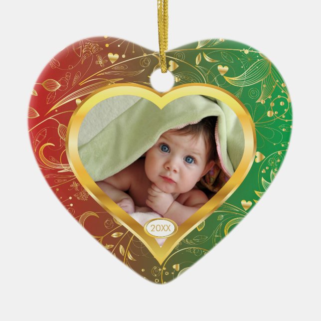 Baby's First Christmas Photo Ornament Heart Green (Front)