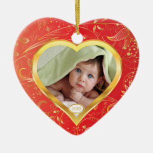 Baby's First Christmas Photo Ornament Heart Red