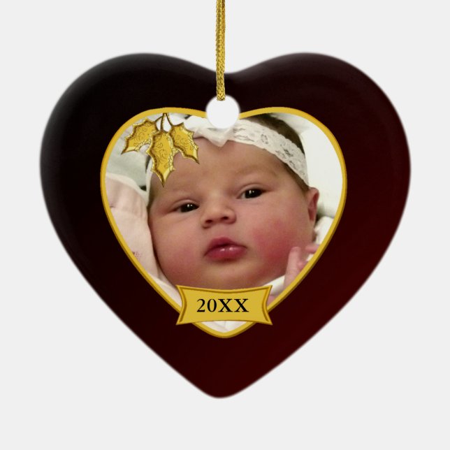 Baby's First Christmas Photo Ornament in Dark Red (Back)