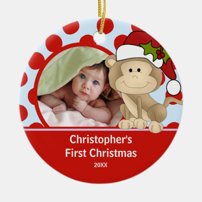 Baby's First Christmas Photo Ornament Monkey (Front)