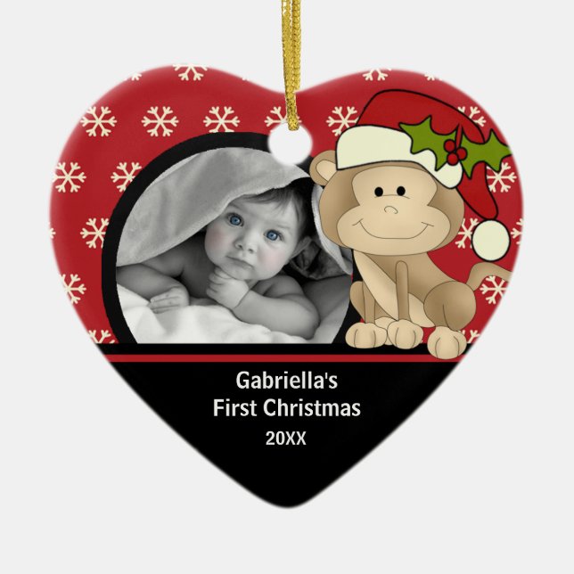 Babys First Christmas Photo Ornament Monkey (Front)
