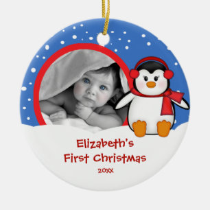Babys First Christmas Photo Ornament Penguin