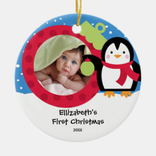Babys First Christmas Photo Ornament Penguin