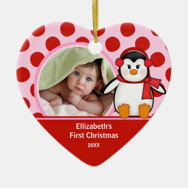 Babys First Christmas Photo Ornament Penguin (Front)