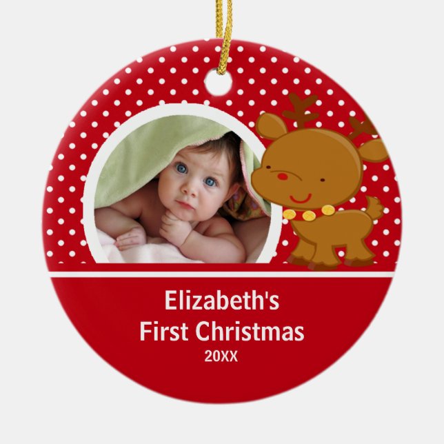 Baby's First Christmas Photo Ornament Reindeer (Front)