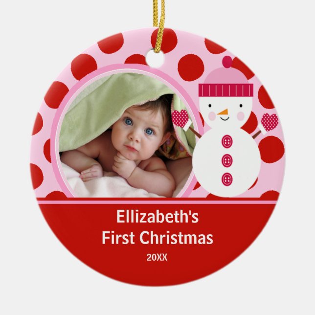Babys First Christmas Photo Ornament Snowman (Front)