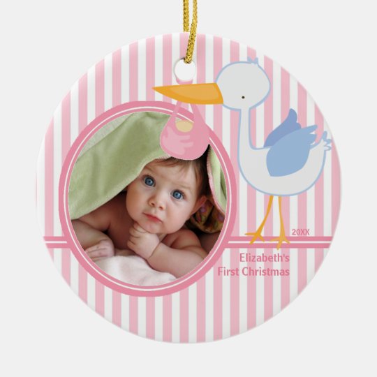 Babys First Christmas Photo Ornament Stork girl