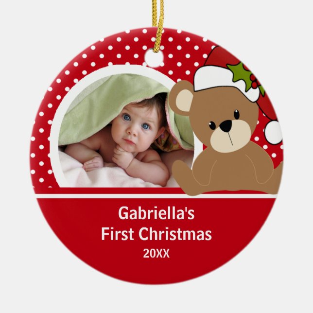 Babys First Christmas Photo Ornament Teddy Bear (Front)