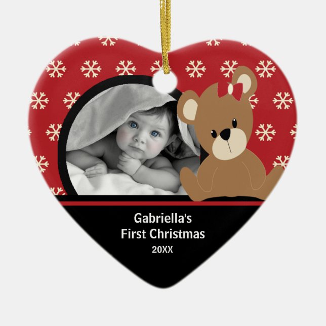 Babys First Christmas Photo Ornament Teddy Bear (Front)