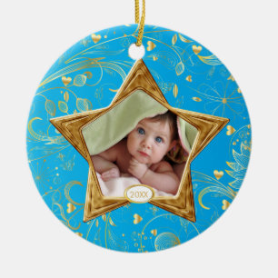 Baby's First Christmas Photo Ornament turquoise