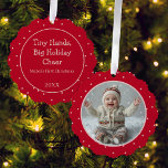 Baby's First Christmas Photo Polka Dot New Parent Ornament Card<br><div class="desc">New parents can commemorate your miracle baby's first Christmas with this sweet photo ornament witha whimsical pink polka dot on red featuring a photo on one side and your text on the back.</div>