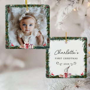 Baby's First Christmas–Photo-Rabbit Ceramic Ornament
