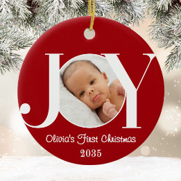 Baby's First Christmas Photo Red Ceramic Ornament