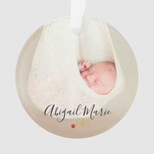 Baby's First Christmas Photo Red & Gold Holly Ornament