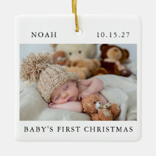 Baby's First Christmas Photo Simple Modern Ceramic Ornament