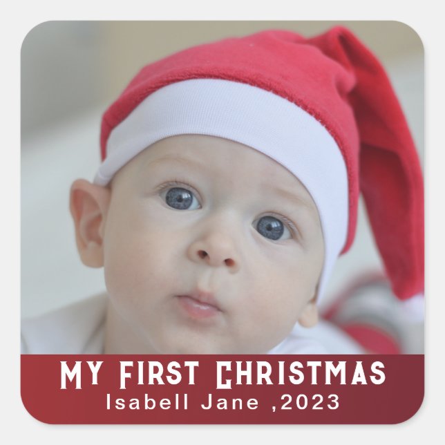 Baby's | First Christmas Photo  Square Sticker (Front)