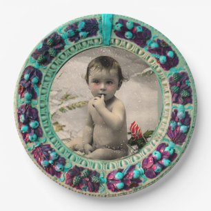 BABY'S FIRST CHRISTMAS PHOTO TEMPLATE BLUE PAPER PLATE