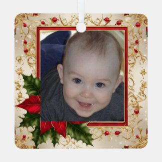 Baby's First Christmas Photo Template Metal Ornament