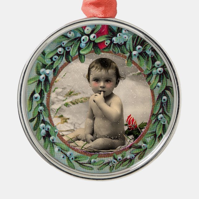 BABY'S FIRST CHRISTMAS PHOTO TEMPLATE METAL ORNAMENT (Front)
