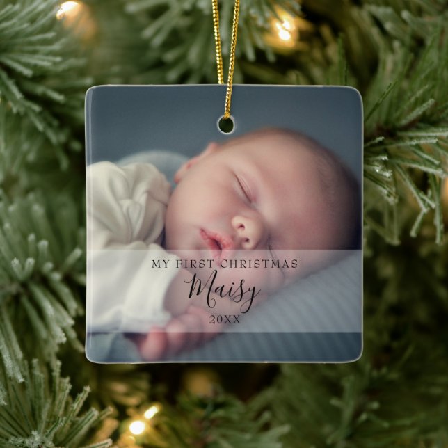 Baby's First Christmas Photos Ceramic Ornament (Tree)