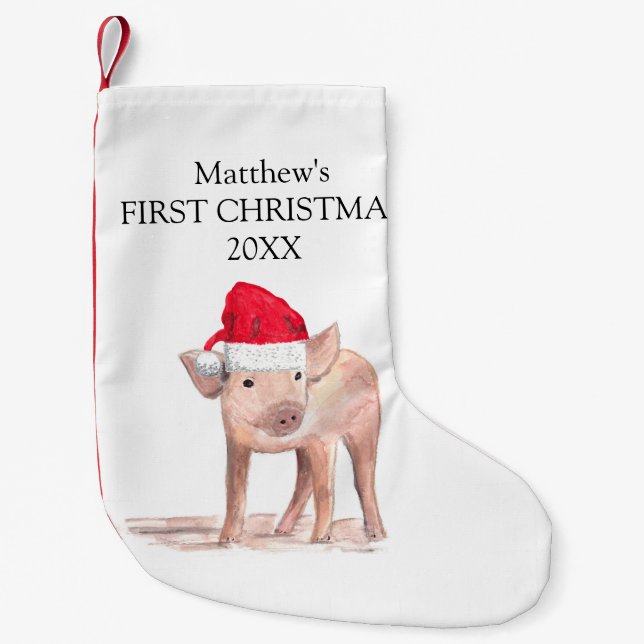 Baby's First Christmas Piglet Pig Forest Boy Small Christmas Stocking (Front)