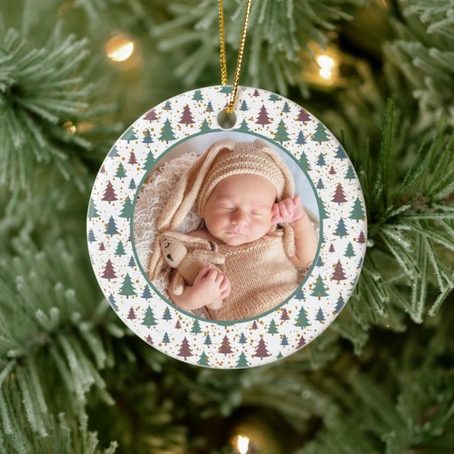 Baby's First Christmas Pine Tree Modern Elegant Ceramic Ornament (Tree)