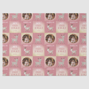 Baby's First Christmas Pink Deer Photo Tissue Paper