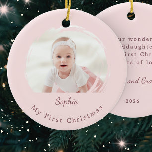 Baby's First Christmas Pink Elegant Photo Keepsake Ceramic Ornament