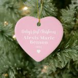 Baby's First Christmas Pink Full Photo  Ceramic Ornament<br><div class="desc">Celebrate baby's first Christmas with this photo ornament. Keep a beautiful reminder of your child, or give this as a holiday gift to family and friends. Personalize this baby photo ornament with a custom name, greeting and year. This photo ornament features a soft, pink, background as well as a full...</div>