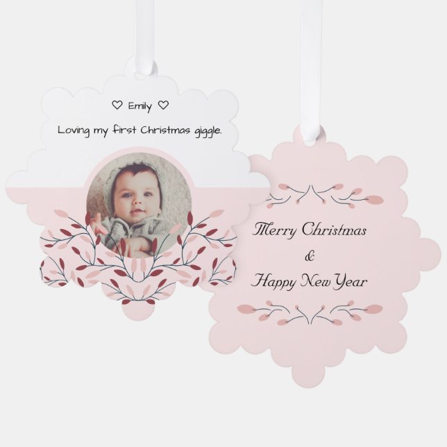 Babys first Christmas Pink Ornament Card (Front/Back)