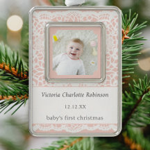 Baby's First Christmas Pink White Lace Photo