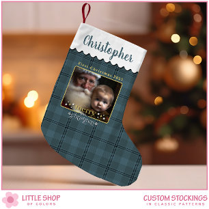 Baby's First Christmas Plaid Photo Small Christmas Stocking