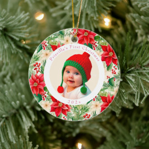 Baby's First Christmas Poinsettia Photo Ornament
