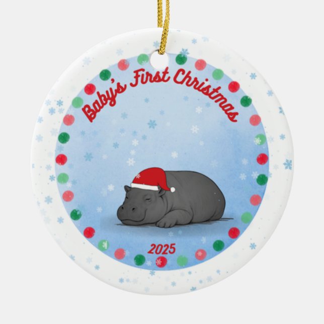 Baby's First Christmas - Porcelain Hippo Ornament (Front)