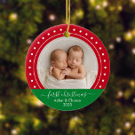 Baby's First Christmas Red and Green Dots Ceramic Ornament<br><div class="desc">Commemorate your baby's first Christmas with this classy red and green ornament. Personalize with a photo,  name,  and the year.</div>