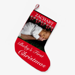 Baby's First Christmas Red Bows & Photo Small Christmas Stocking