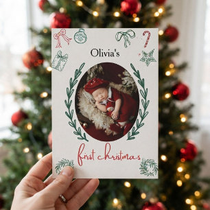 Baby's First Christmas Red & Green Photo Card