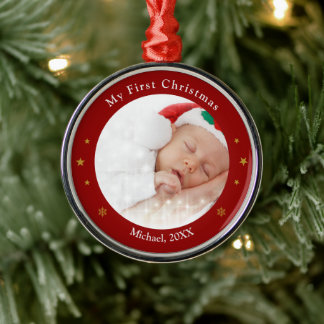 Baby's First Christmas Red Photo Ornament