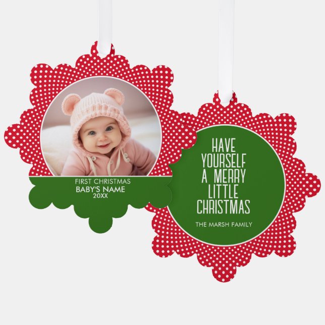 Baby's First Christmas - Red Polka Dots Ornament Card (Front/Back)