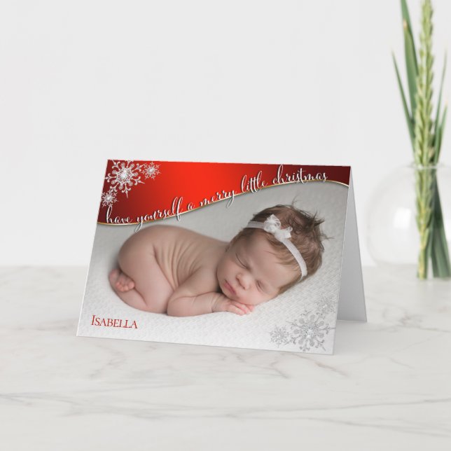 Baby's First Christmas Red - YOUR BABY'S PHOTO Card (Front)