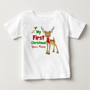 Baby's First Christmas Reindeer Baby T-Shirt