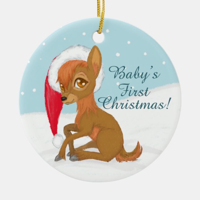 Baby's First Christmas (Reindeer) Ceramic Ornament (Front)