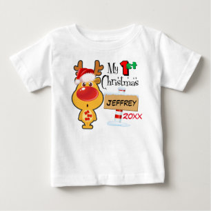 Baby's First Christmas Reindeer Custom Baby T-Shirt
