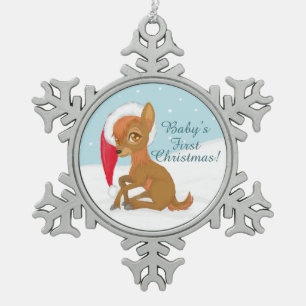 Baby's First Christmas (Reindeer) Snowflake Pewter Christmas Ornament