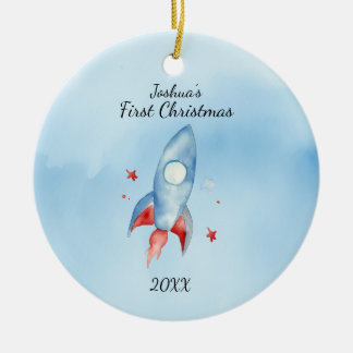 "Baby's First Christmas Rocket Personalized Ceramic Ornament