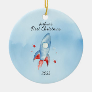 "Baby's First Christmas Rocket Personalized Ceramic Ornament