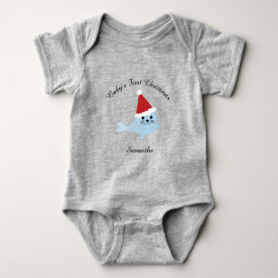 Baby's First Christmas Santa Seal Baby Bodysuit
